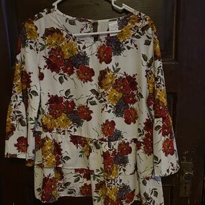 Time and Tru Floral Blouse - Red, Yellow, White